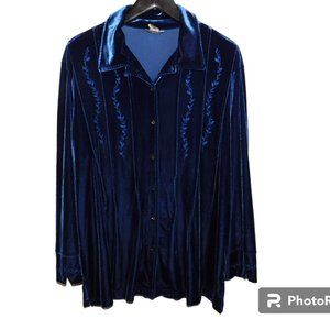 Freeport Studio Button Up Velour Top Size 2X